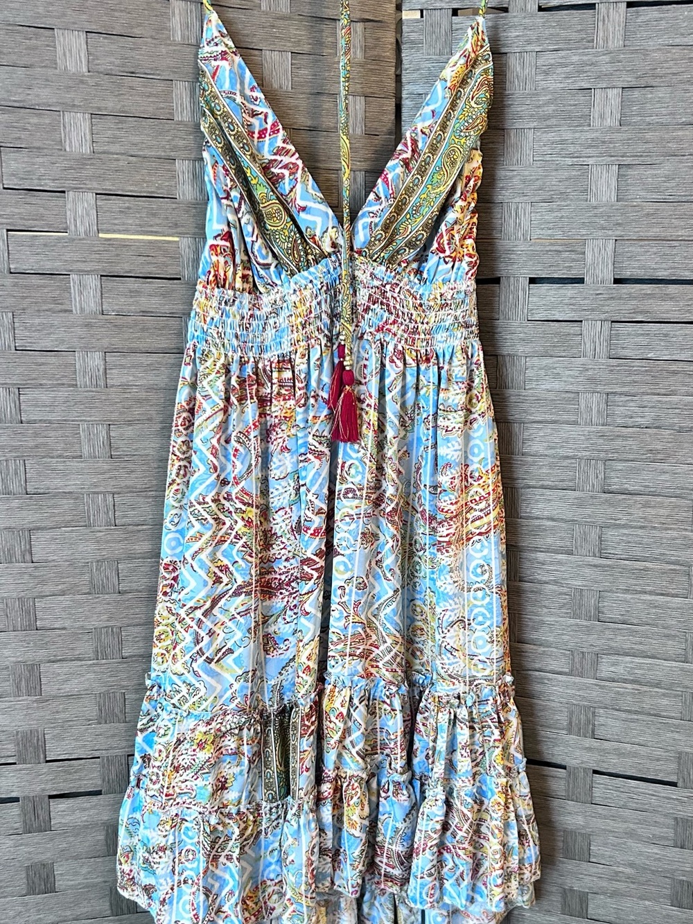 Bohemian Blue Patterned Tie-Front Sundress
